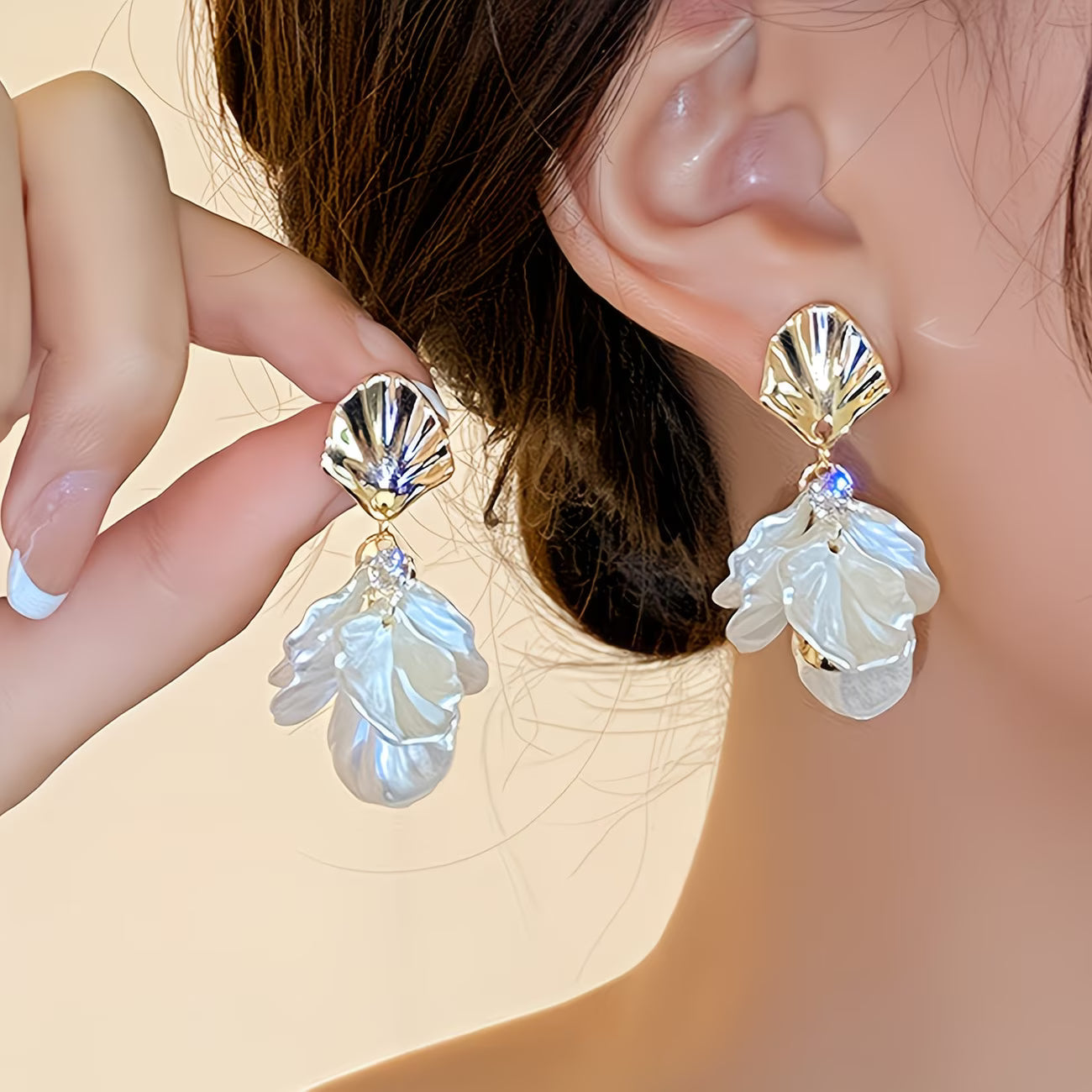 ELSA | FROSTED PETAL PEARL DROP EARRINGS