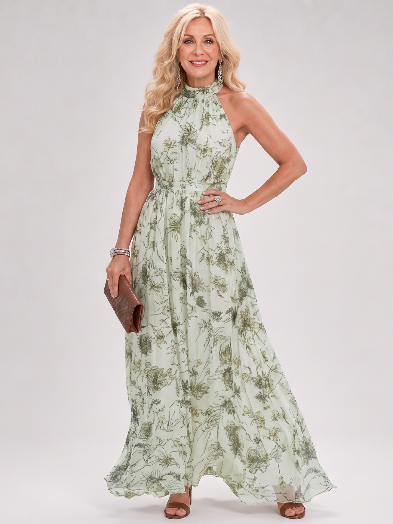 Guinevere | Midi Dress with Flowing Floral Print Skirt
