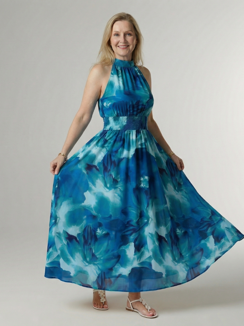 Sylin | Halter Midi Dress with Gathered Design