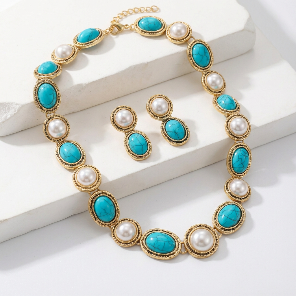 TURQUESSA | Vintage Turquoise Pearl Jewelry Set