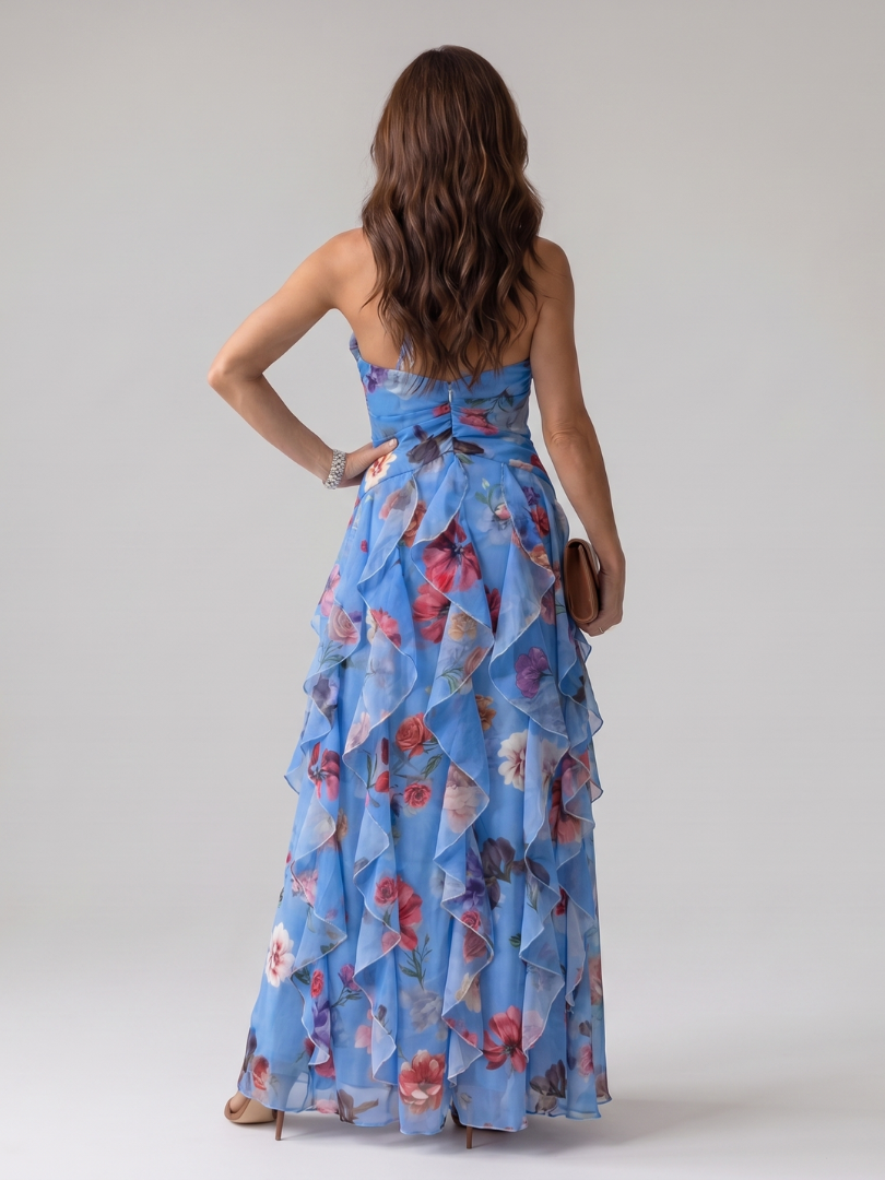 Nori | Floral Maxi Dress with Halter Neck and Ruched Bodice