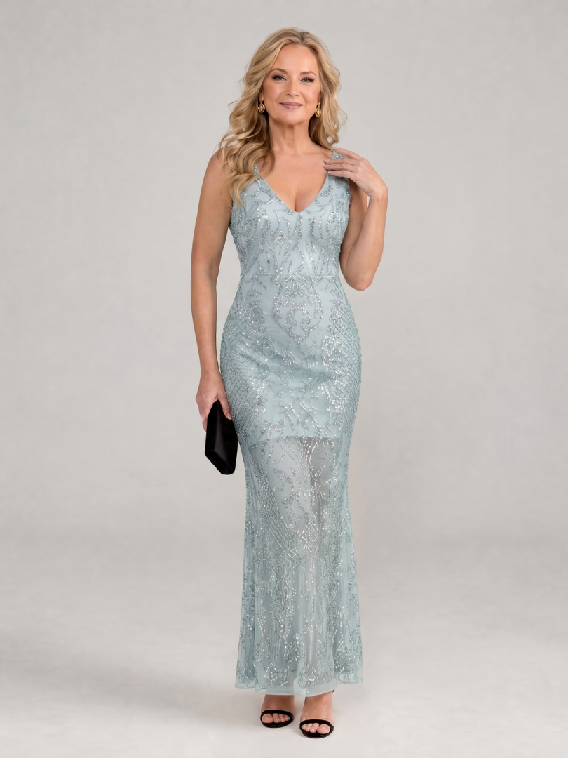 Sirea | Sleeveless Midi Dress with Sheer Panels and Sequin Detail