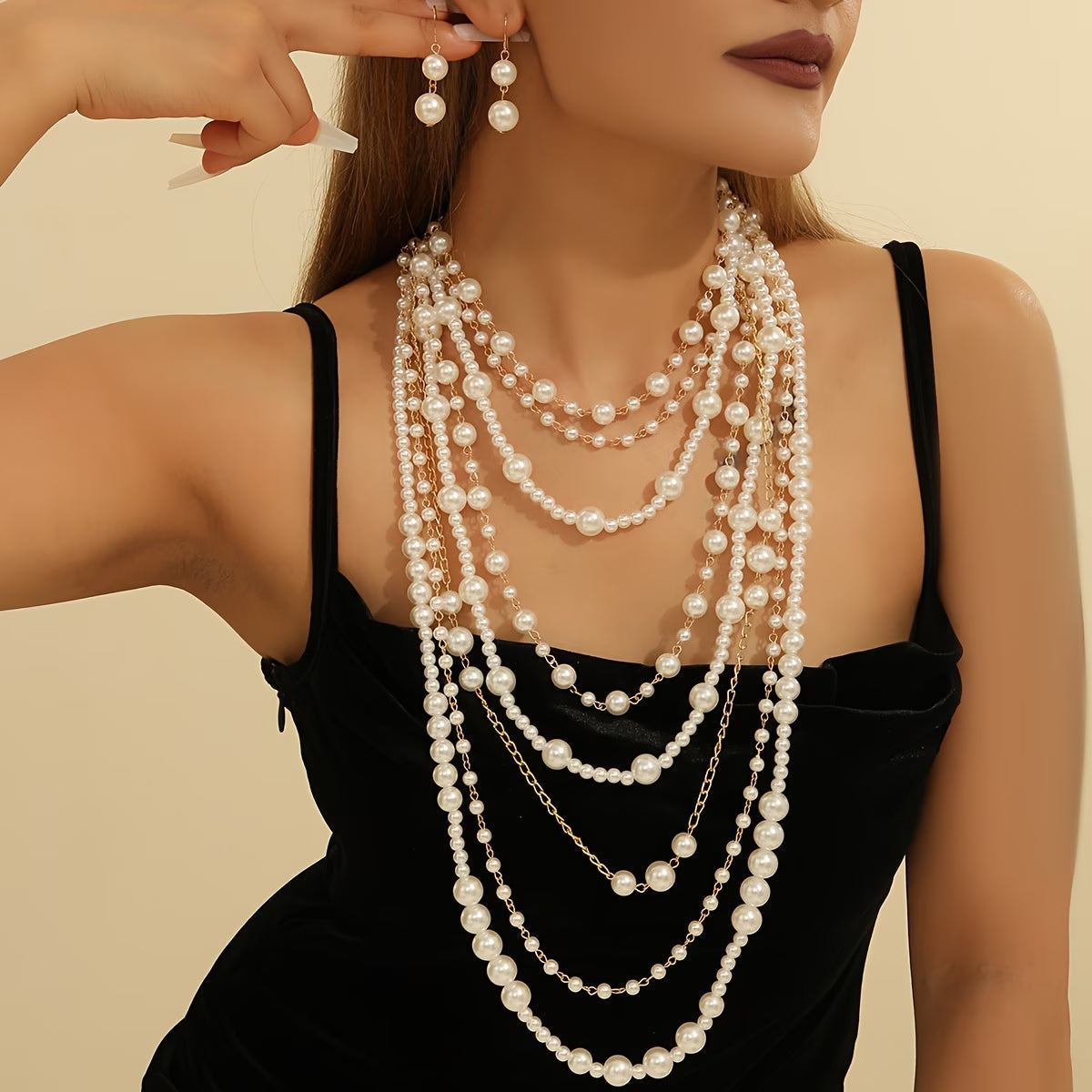 ZARIA | Bohemian Multi-Layer Pearl Statement Jewelry Set