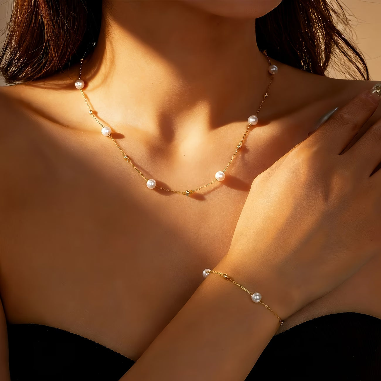 LILIANA | Elegant Pearl Chain Jewelry Set