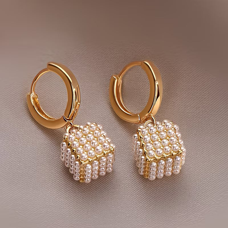 CUBELLA | Pearl-Studded Cube Earrings