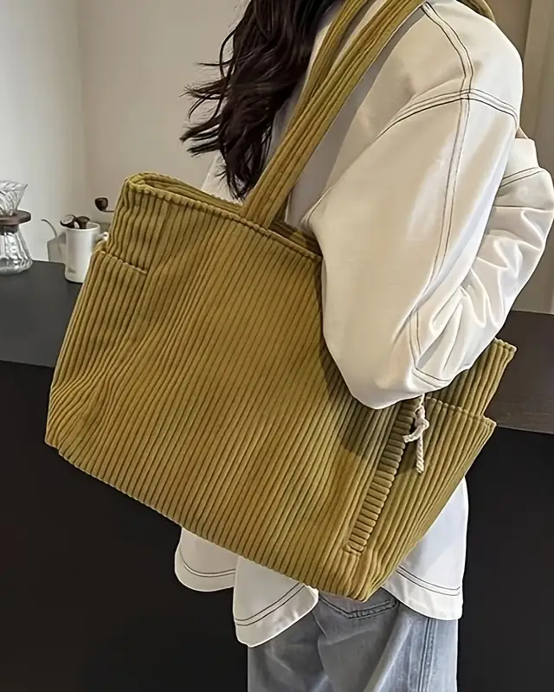 SYLVA | CORD-DETAIL RIBBED TOTE BAG