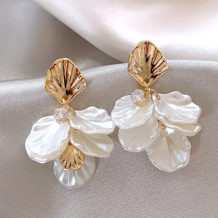 ELSA | FROSTED PETAL PEARL DROP EARRINGS