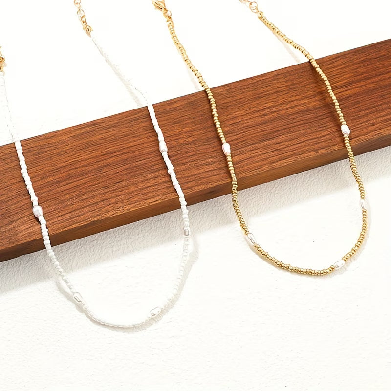 ELARA | Layered Gold and Pearl Beaded Necklace Collection