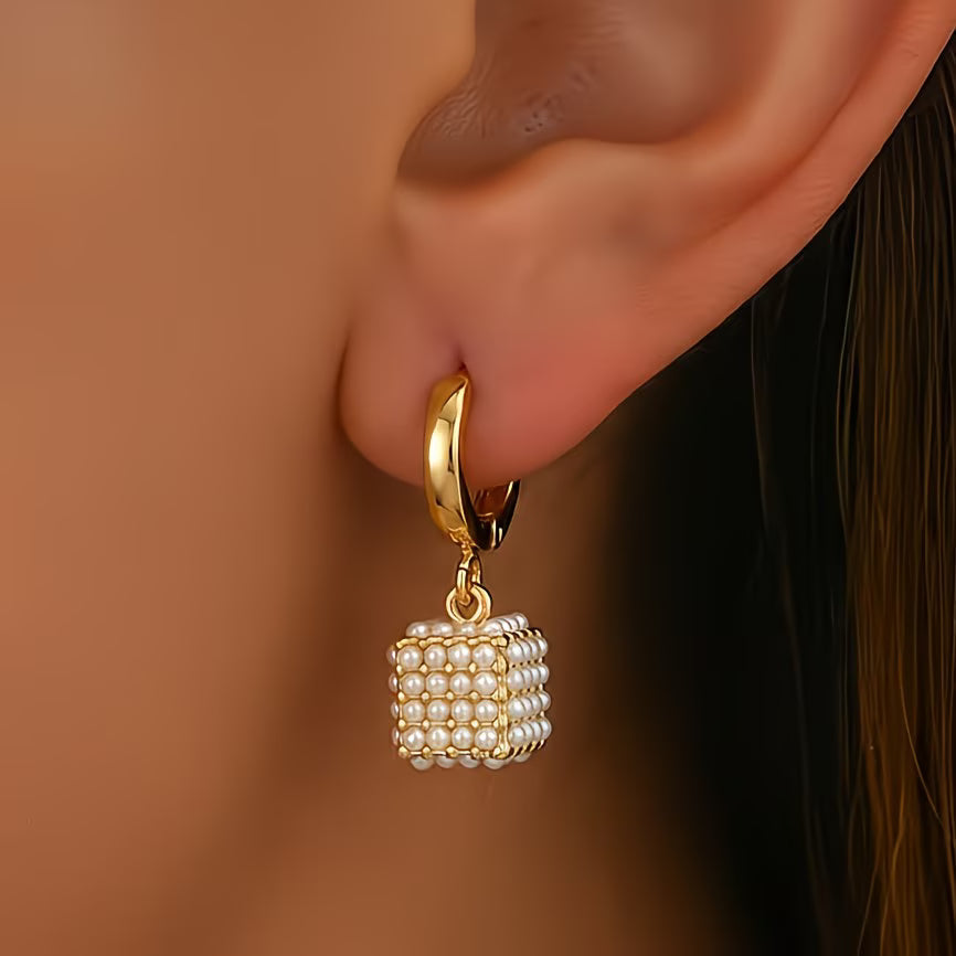 CUBELLA | Pearl-Studded Cube Earrings