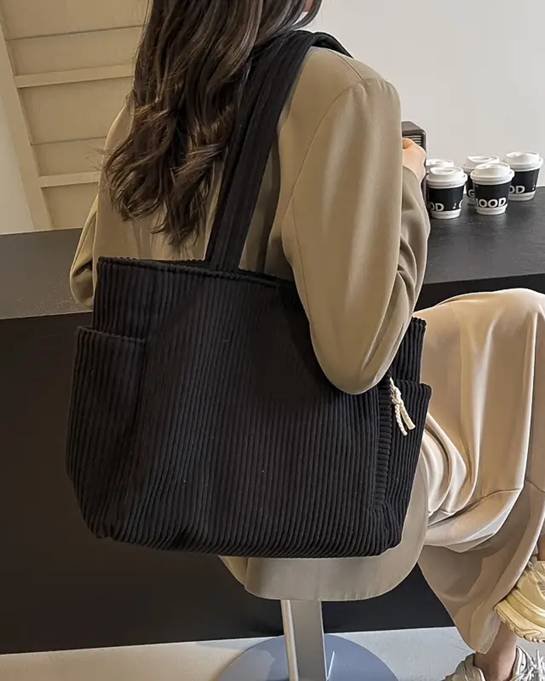 SYLVA | CORD-DETAIL RIBBED TOTE BAG