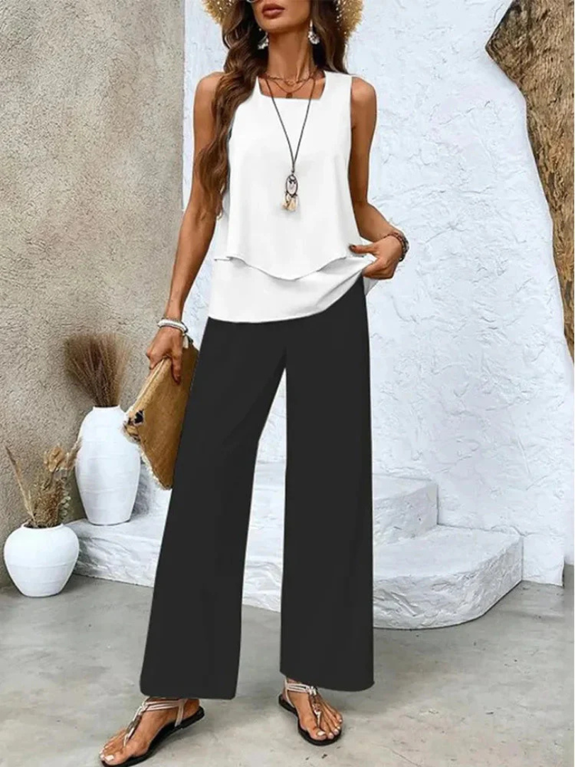 Ovelynra™ | Sleeveless Top & Wide-Leg Pants Ensemble