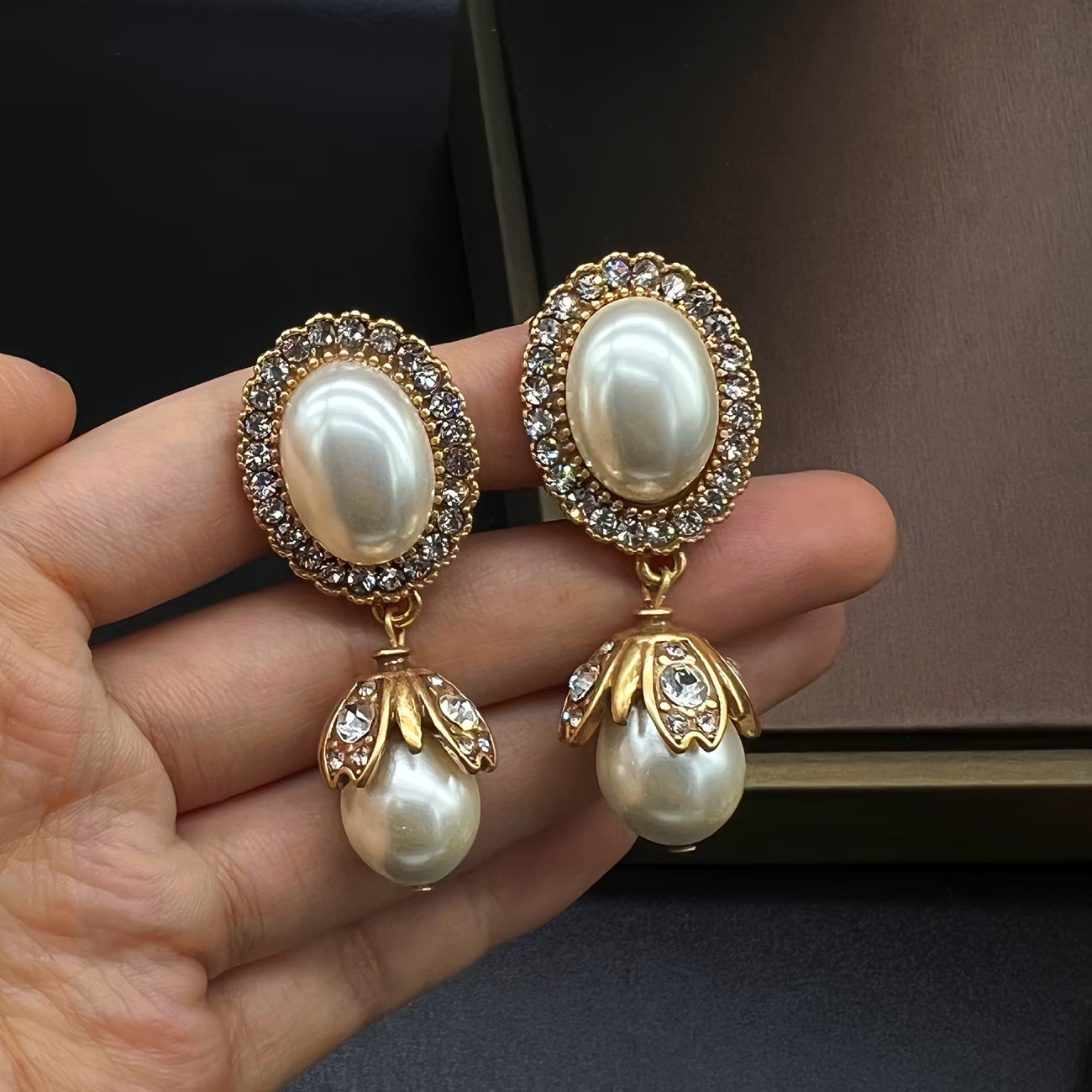 Eloise Vintage Pearl Frame Drop Earrings