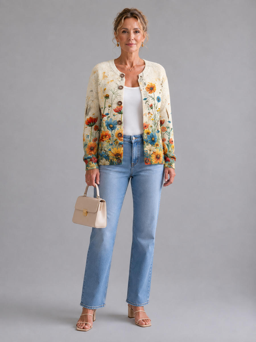 Tansy™ | Vintage Floral Print Cardigan Sweater