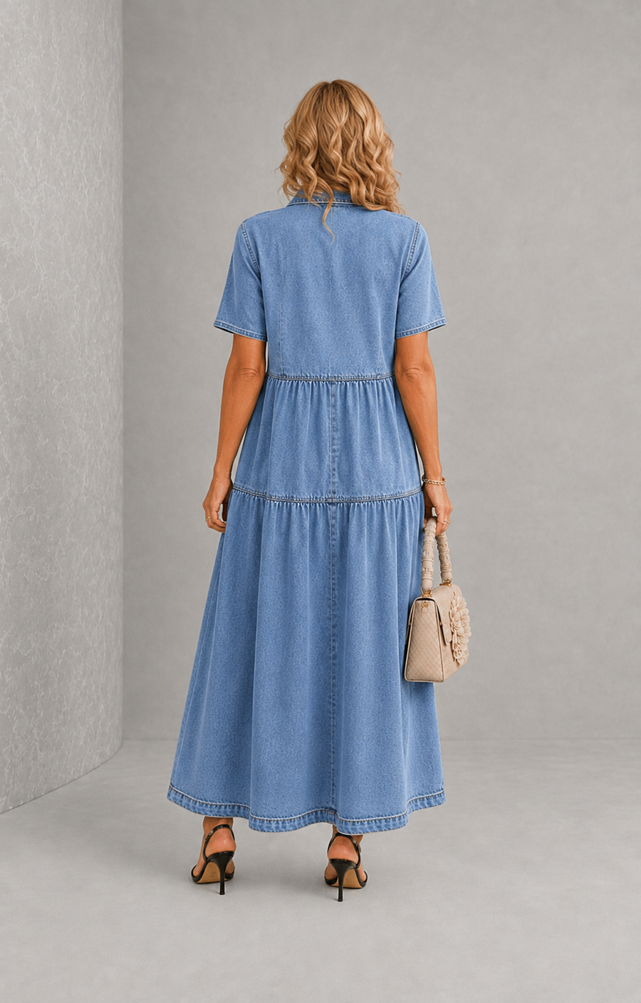 Grace™ | Belly-covering Denim Midi Dress with Buttons