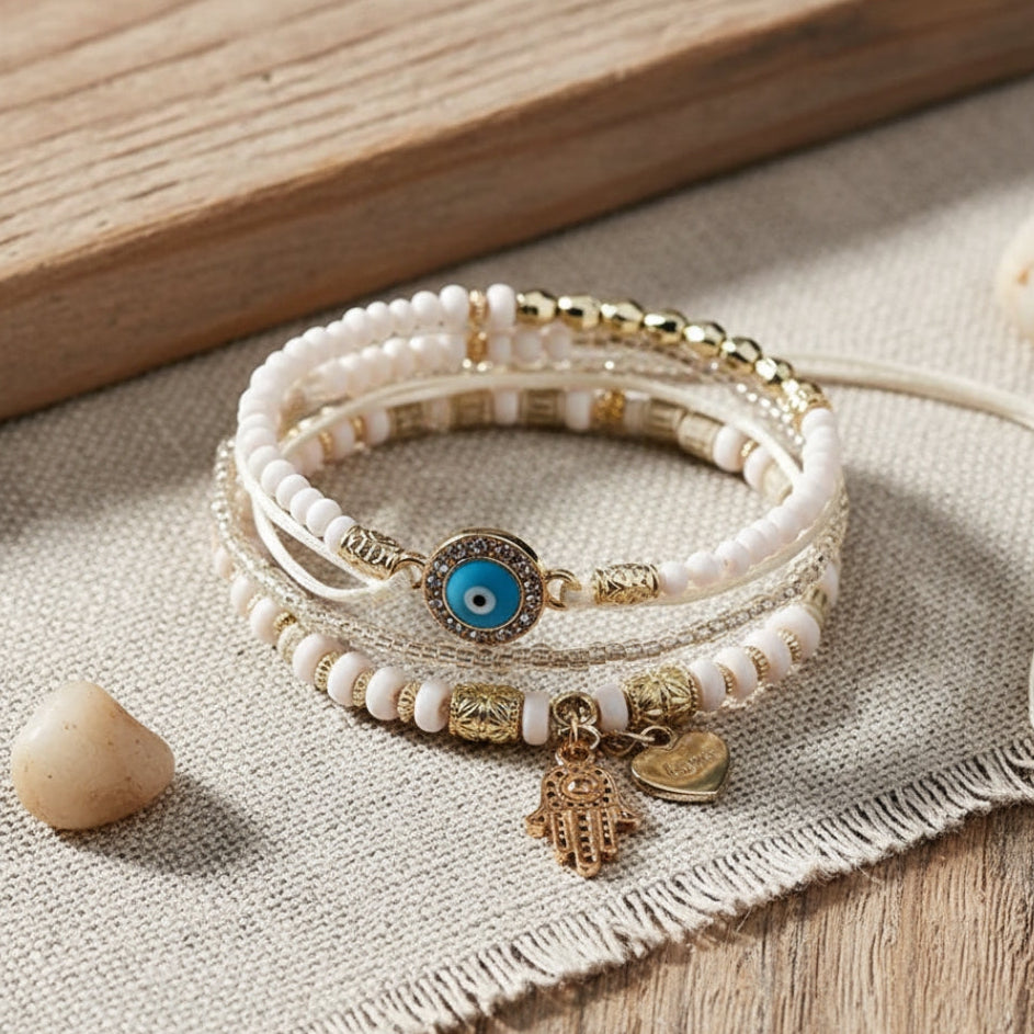 AMARA | Luxurious Gold Hamsa Bracelet Set