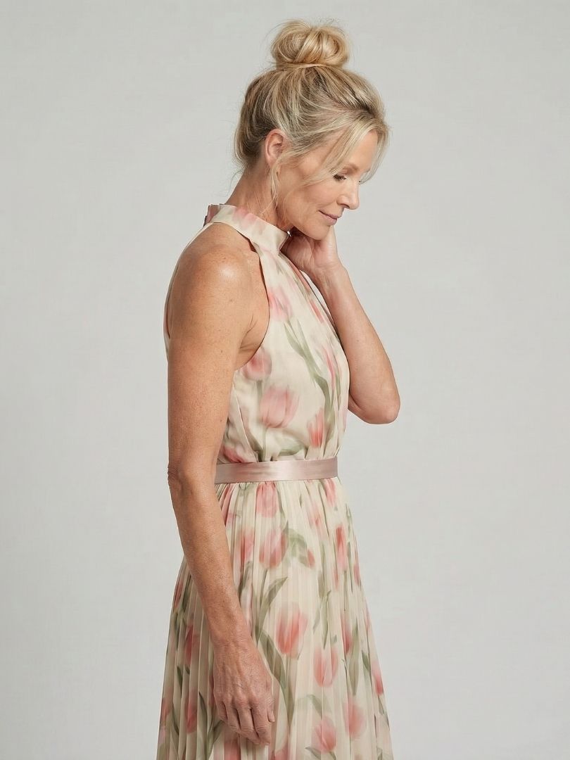 Aurelle | Floral Midi Dress with Halter Neck