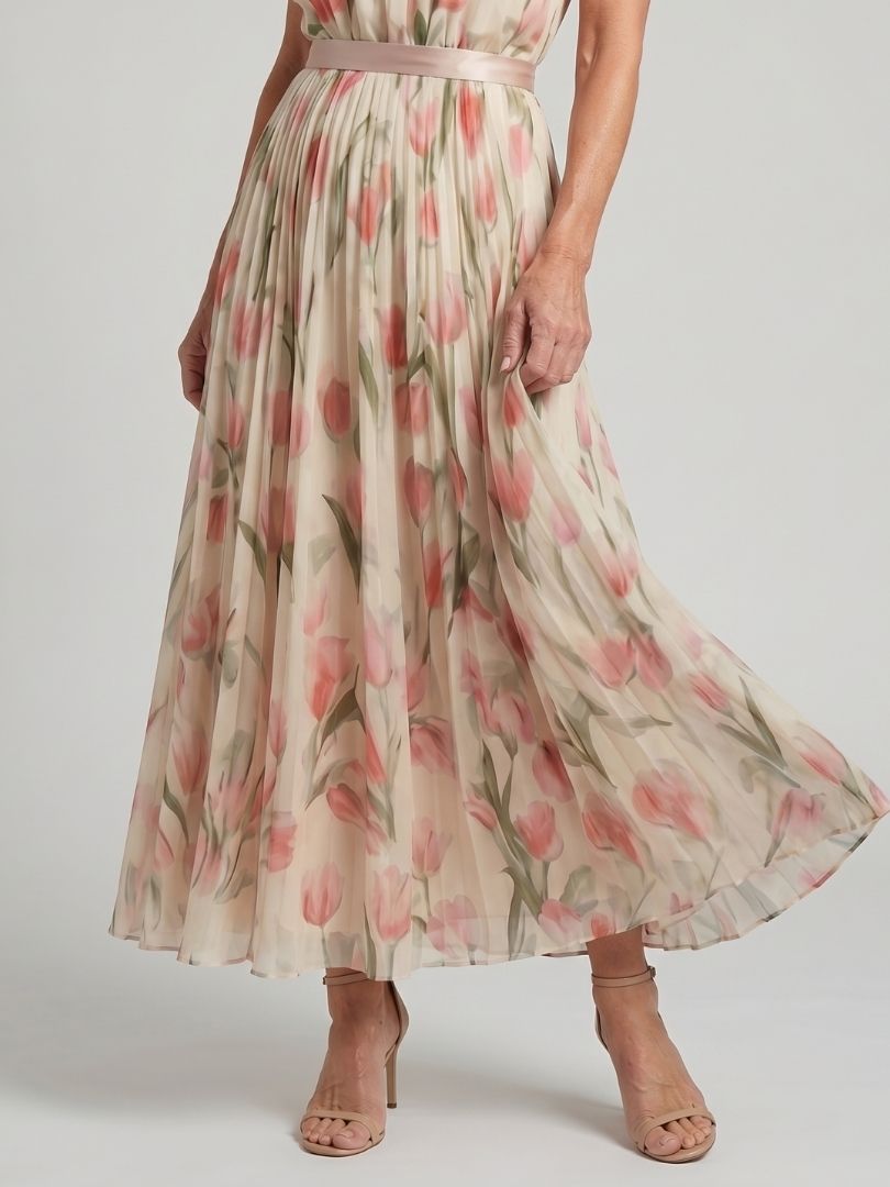 Aurelle | Floral Midi Dress with Halter Neck