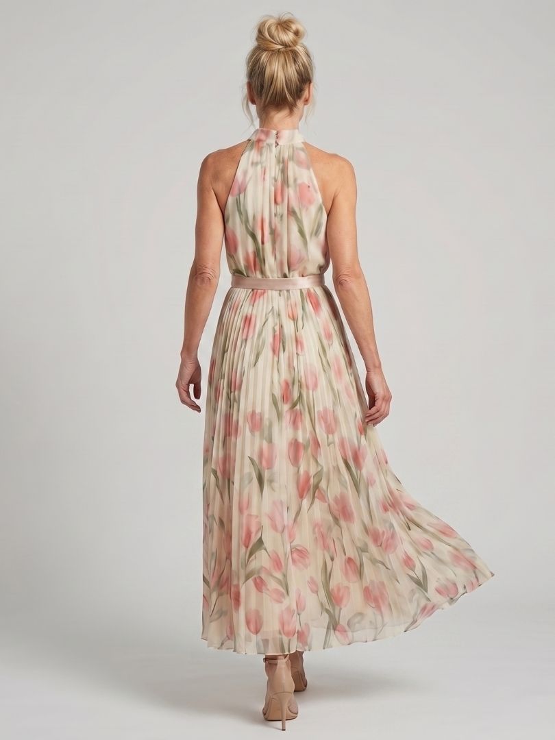 Aurelle | Floral Midi Dress with Halter Neck
