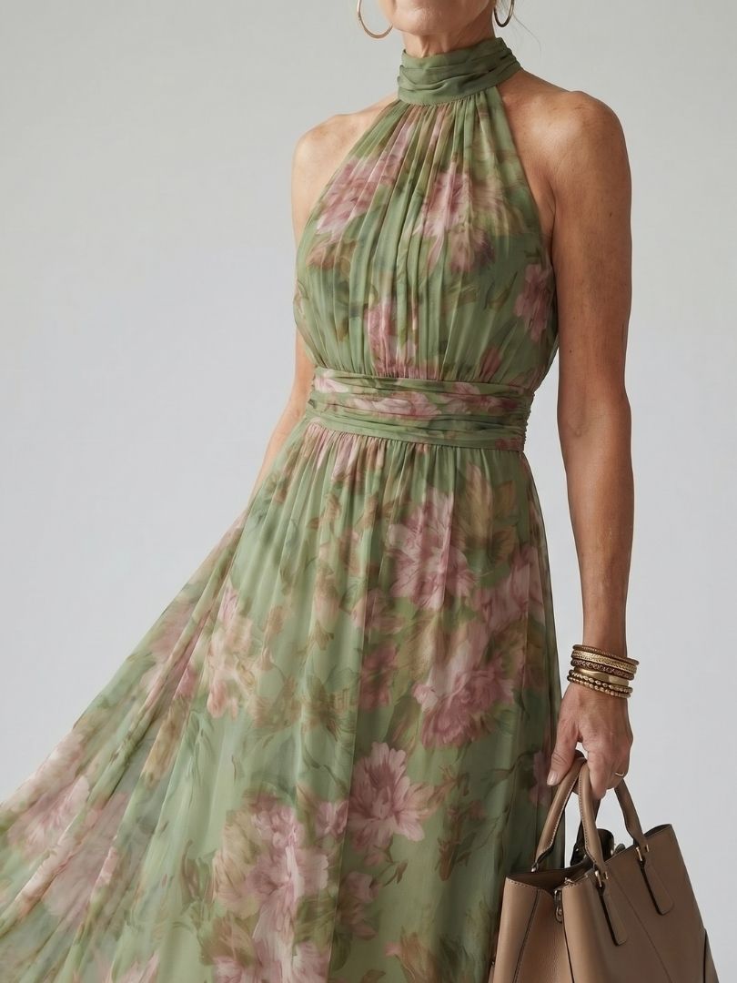 Mirelle | Halter Midi Dress with Gathered Design