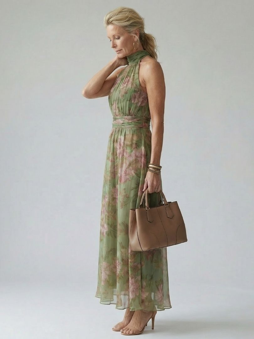 Mirelle | Halter Midi Dress with Gathered Design