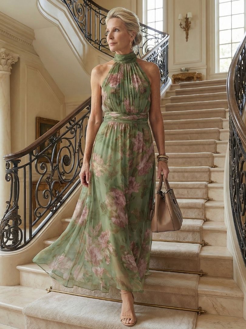 Mirelle | Halter Midi Dress with Gathered Design