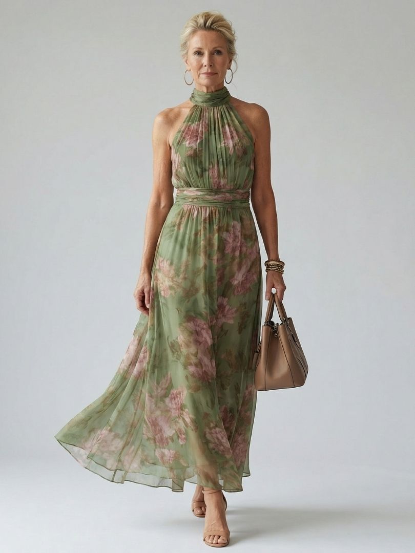 Mirelle | Halter Midi Dress with Gathered Design