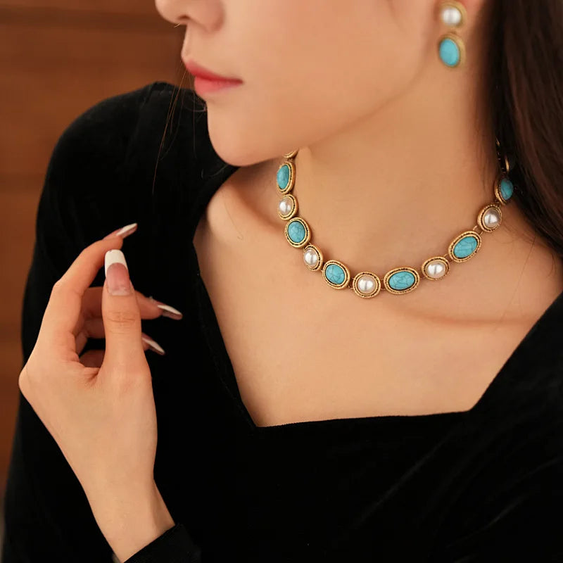 TURQUESSA | Vintage Turquoise Pearl Jewelry Set