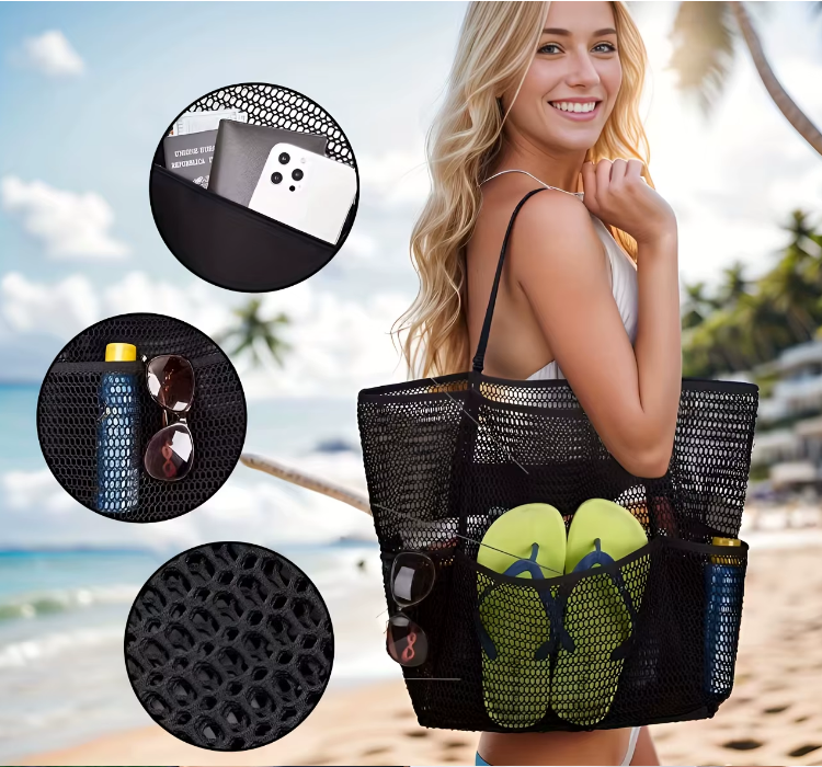 Spacious Boho Mesh Beach Tote Bag