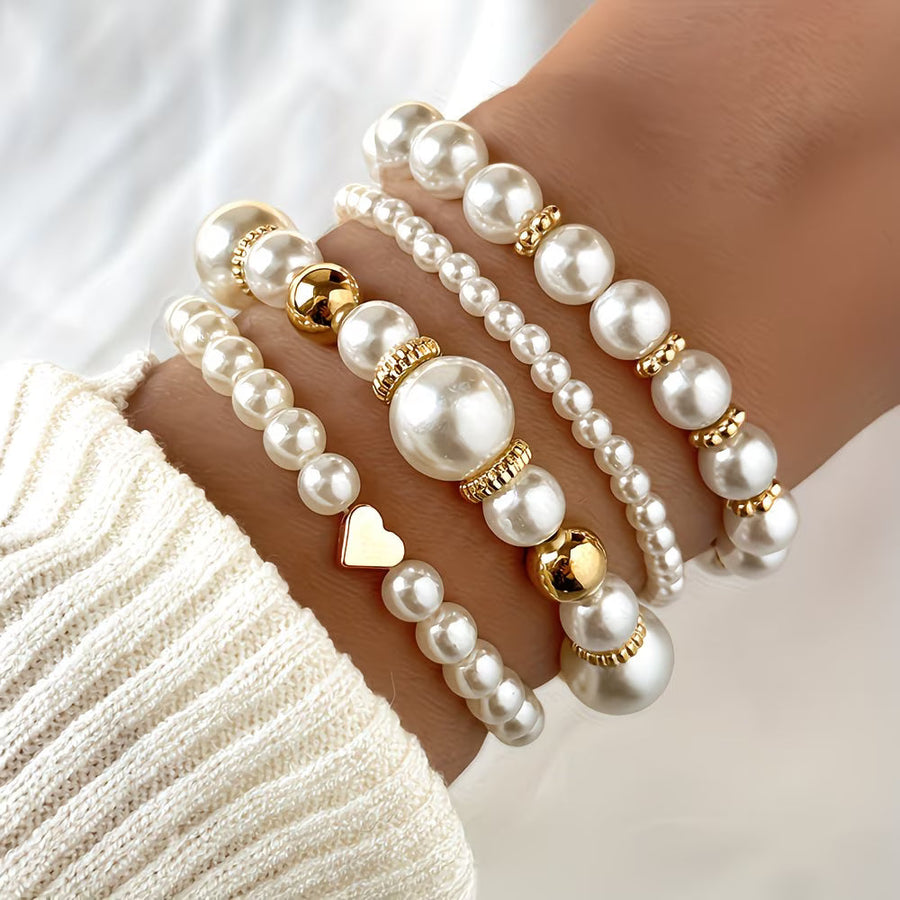 MARCELLA | Set of 4 Pearl Stacking Bracelets
