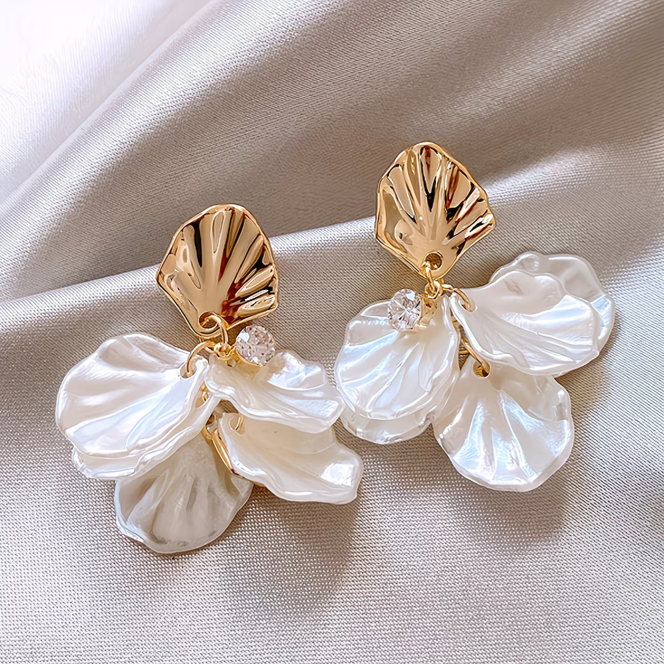 ELSA | FROSTED PETAL PEARL DROP EARRINGS