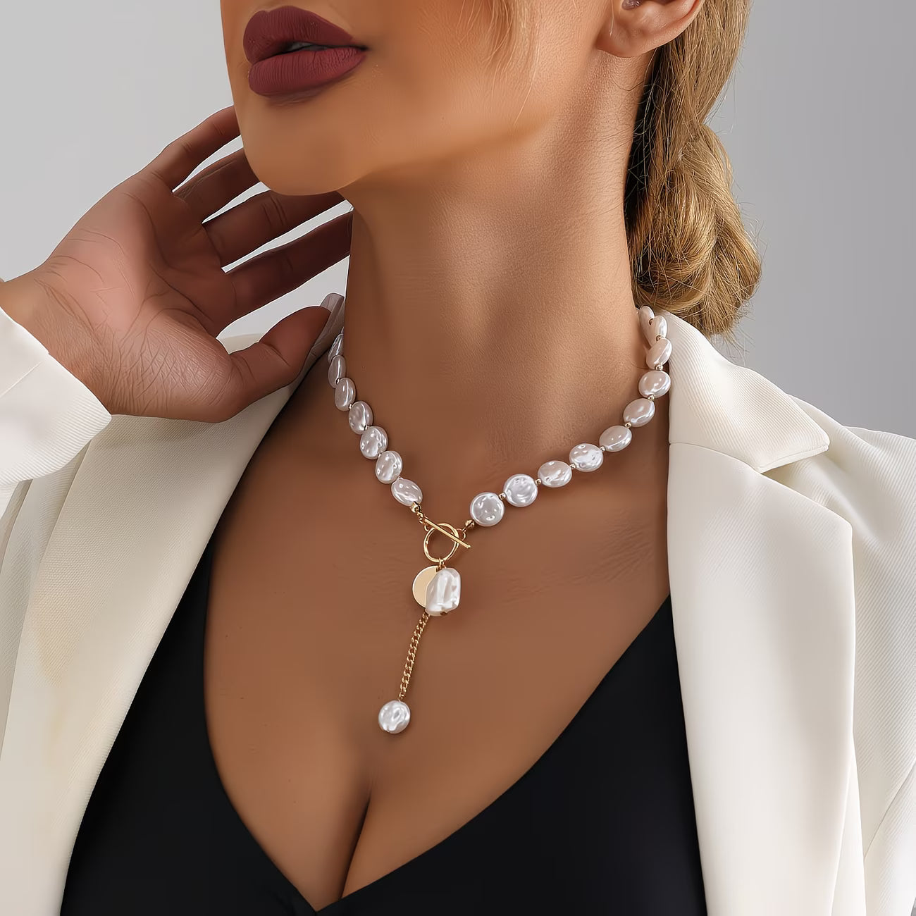 AURELIE | BAROQUE PEARL TOGGLE CHAIN NECKLACE