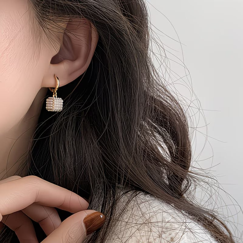 CUBELLA | Pearl-Studded Cube Earrings