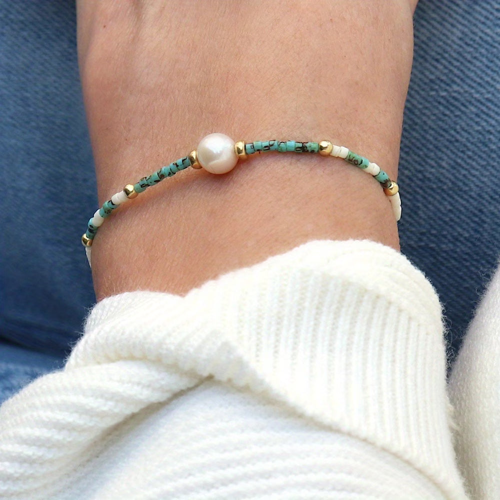 TESSA | Sleek Turquoise and Pearl Bracelet