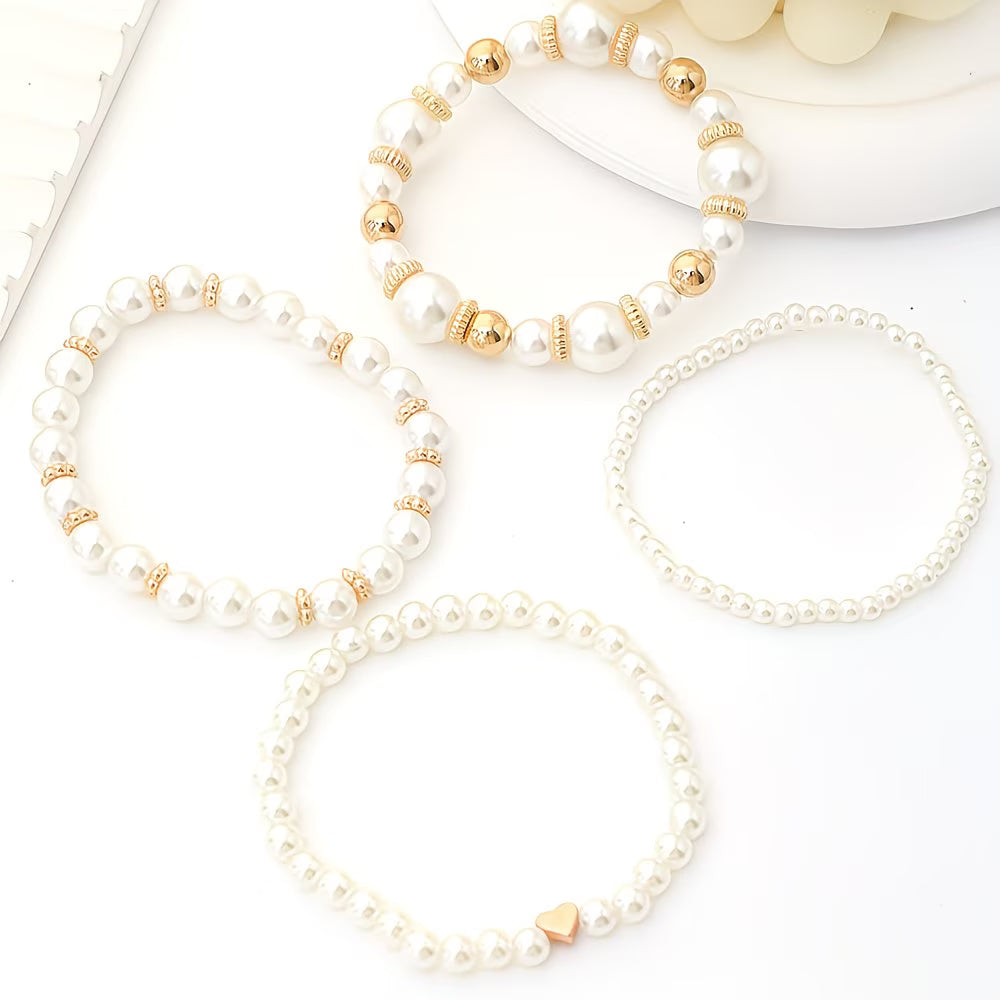 MARCELLA | Set of 4 Pearl Stacking Bracelets