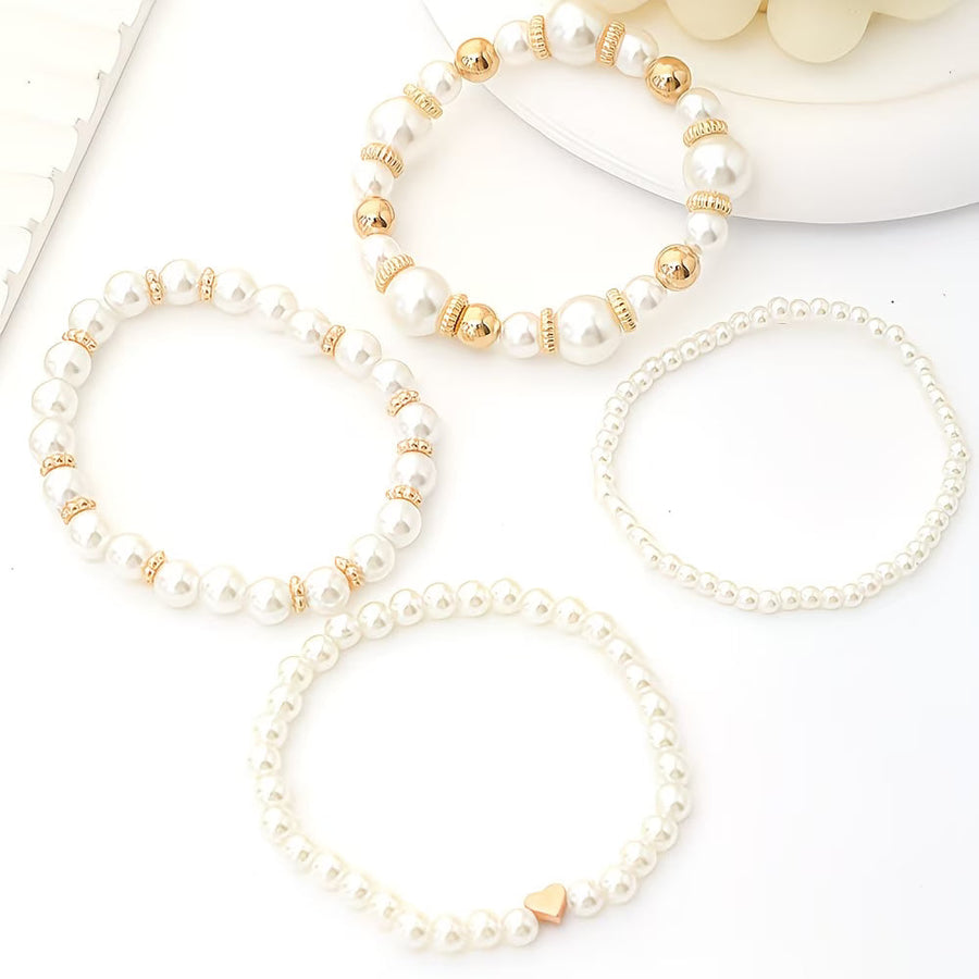 MARCELLA | Set of 4 Pearl Stacking Bracelets