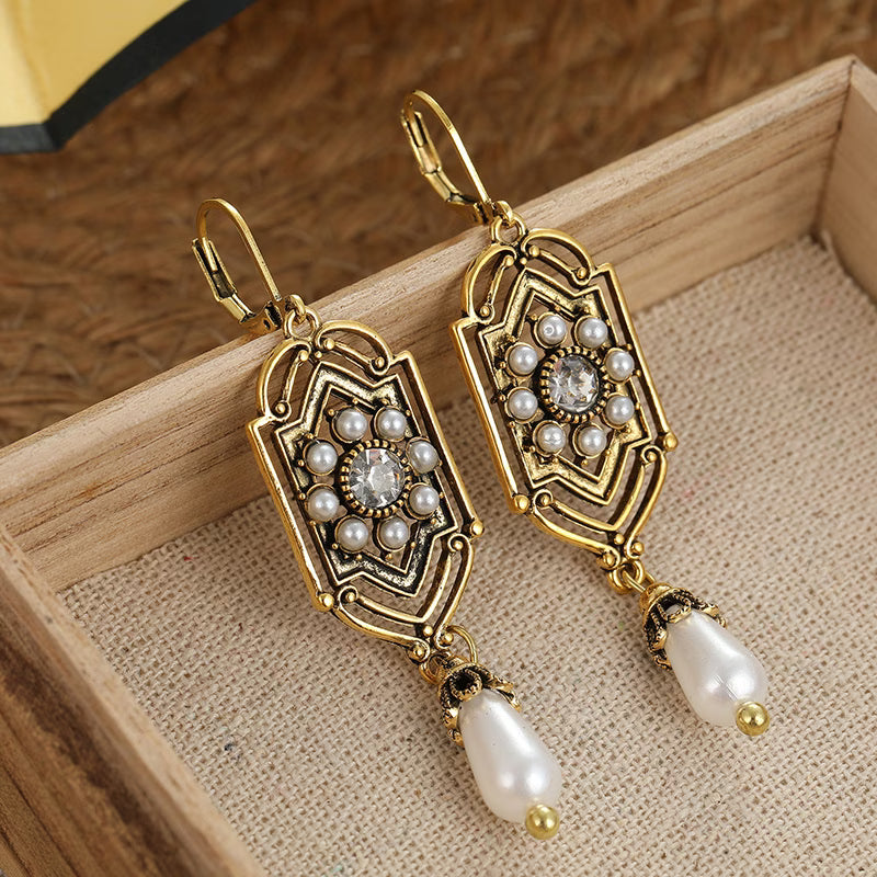 ADELINA | Vintage Gold Inlaid Pearl Earrings
