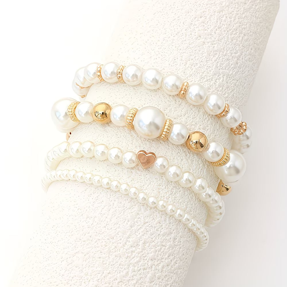 MARCELLA | Set of 4 Pearl Stacking Bracelets