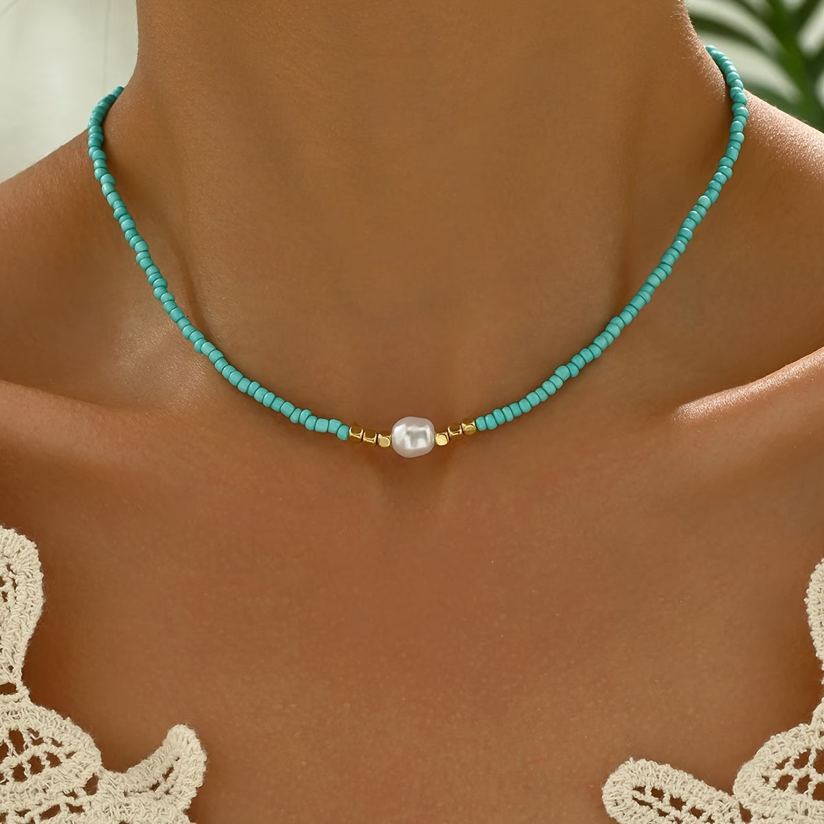 AZURINE | Sleek Turquoise and Pearl Necklace