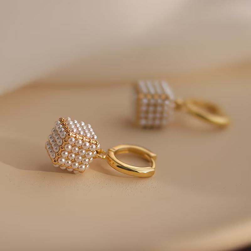 CUBELLA | Pearl-Studded Cube Earrings