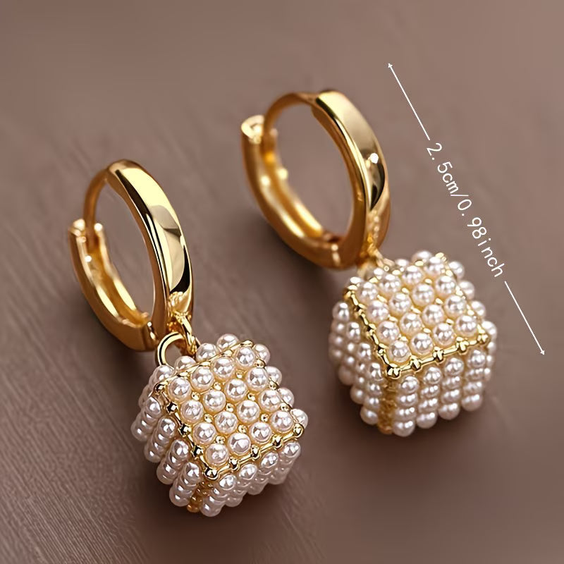 CUBELLA | Pearl-Studded Cube Earrings