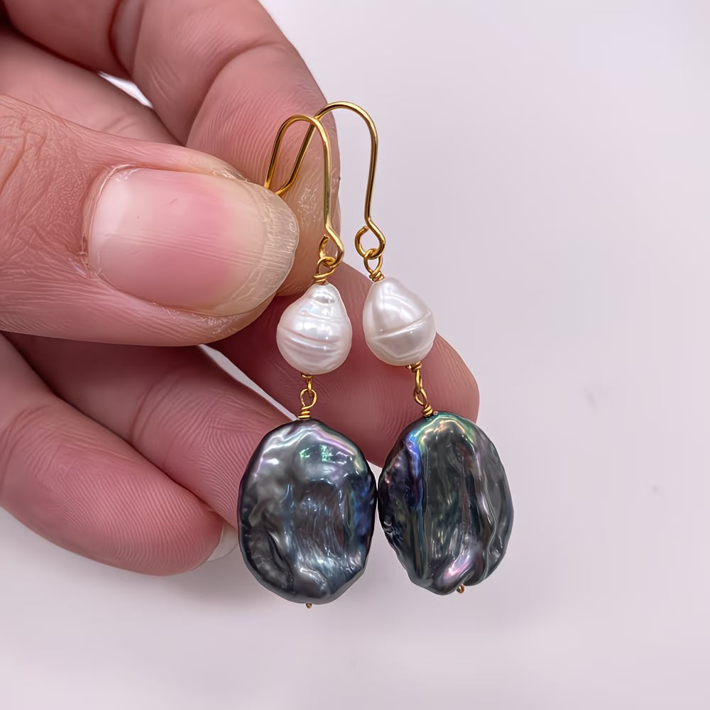 LYRA | Peacock Pearl Dangle Earrings