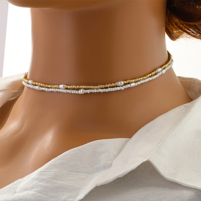 ELARA | Layered Gold and Pearl Beaded Necklace Collection