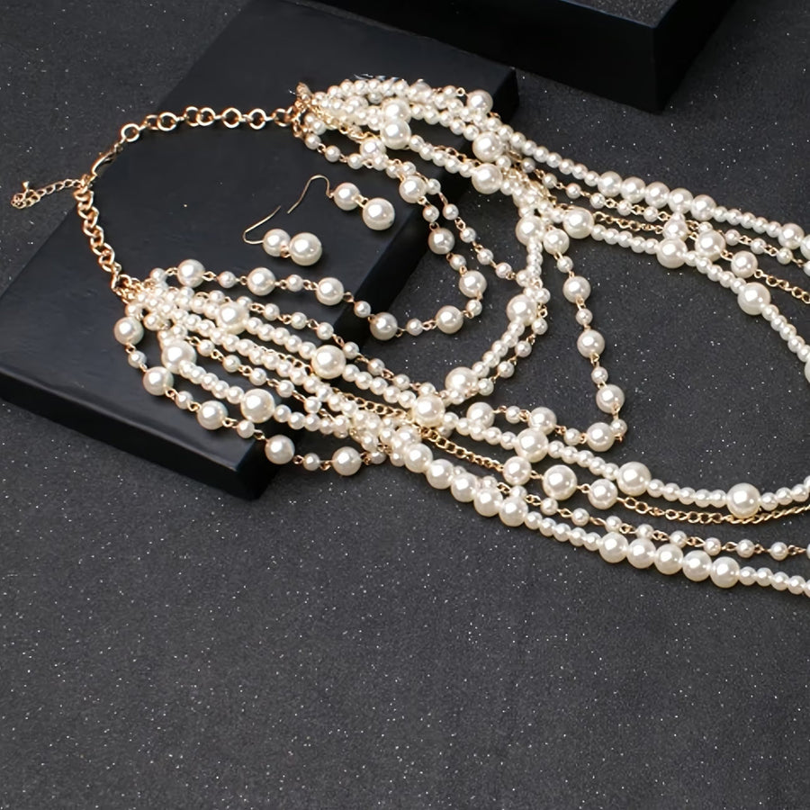 ZARIA | Bohemian Multi-Layer Pearl Statement Jewelry Set