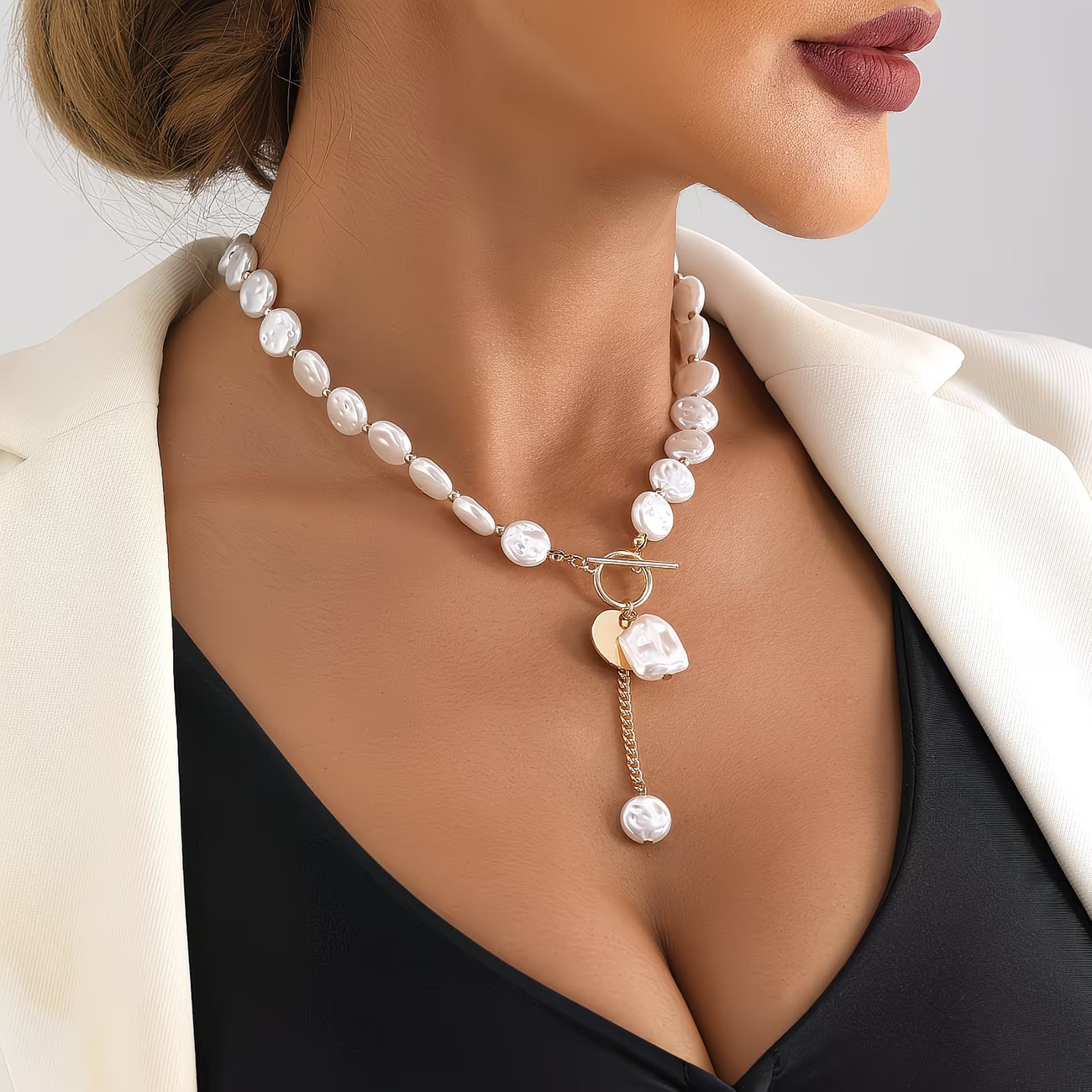 AURELIE | BAROQUE PEARL TOGGLE CHAIN NECKLACE
