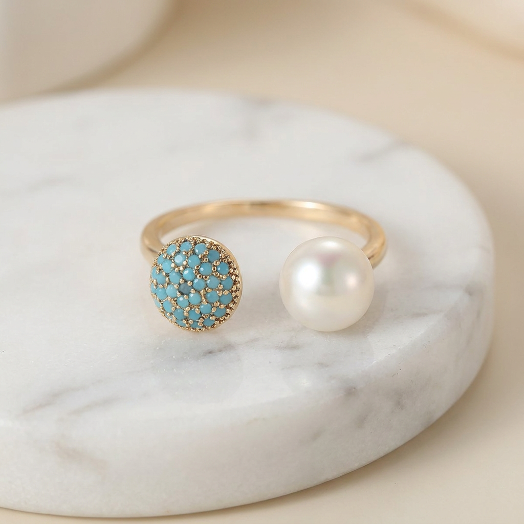 TALIA | Elegant Pearl and Turquoise Ring
