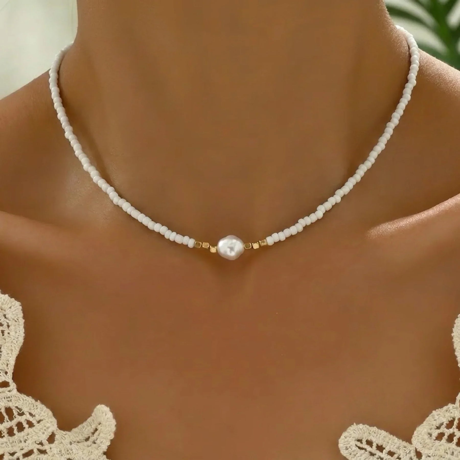 AZURINE | Sleek Turquoise and Pearl Necklace