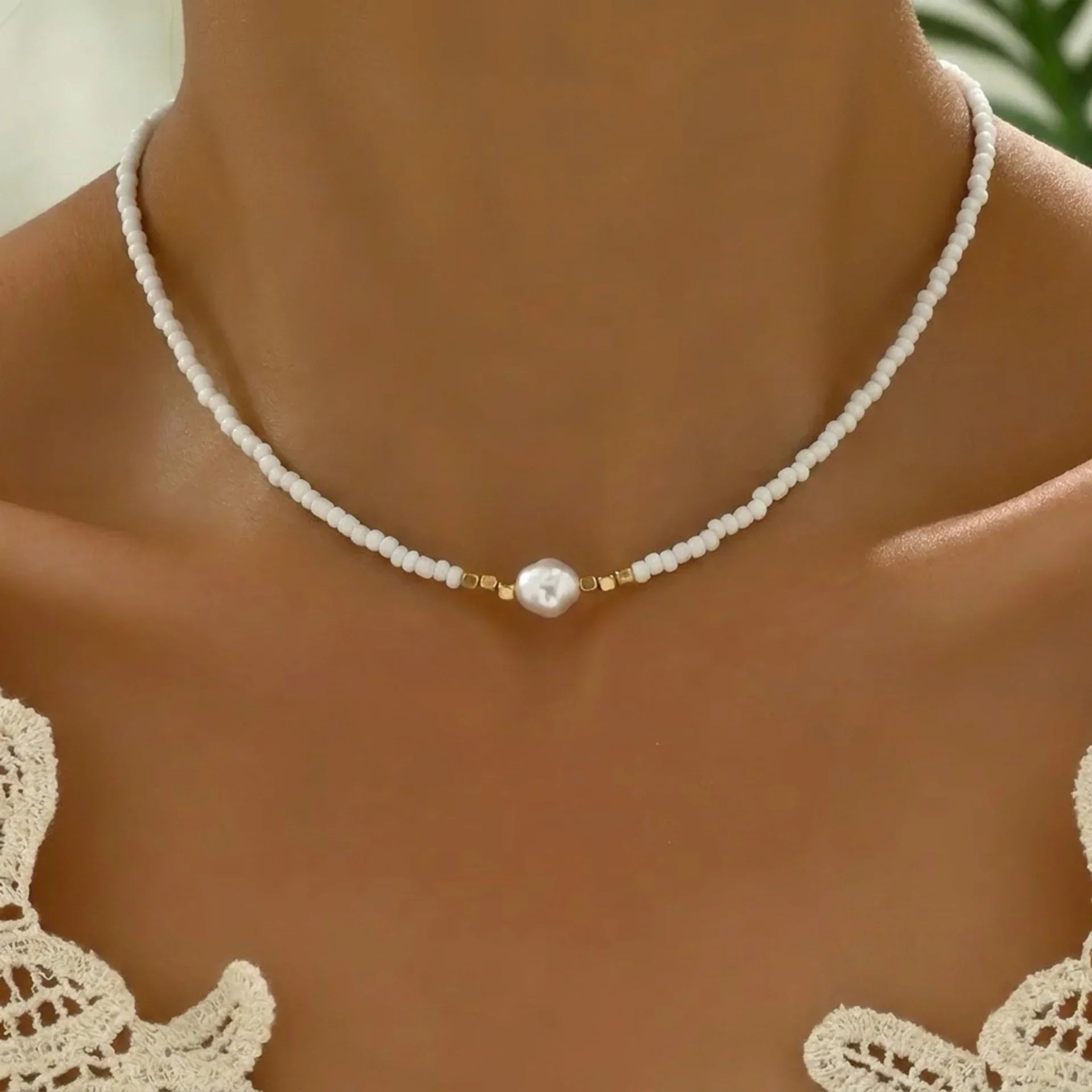 AZURINE | Sleek Turquoise and Pearl Necklace