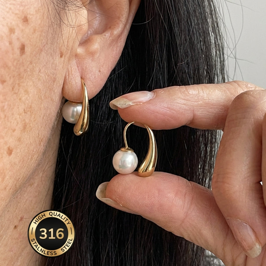 ELARA | Sleek Arc Pearl Earrings