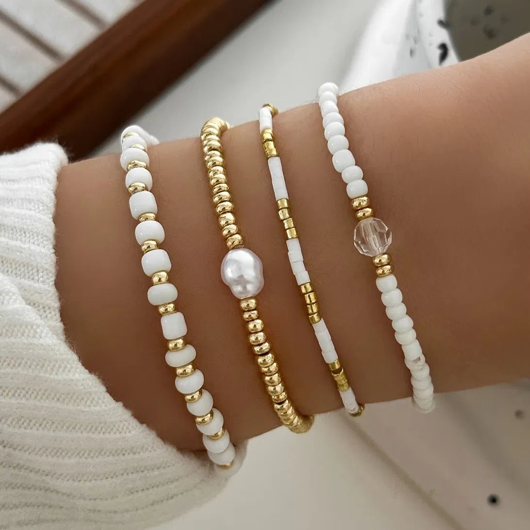 AVELINE | Set of 4 Gold Pearl Accent Bracelets