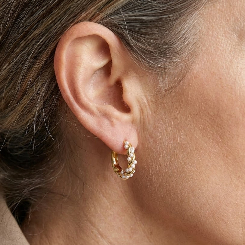 Twyla Twirled Pearl Hoop Earrings